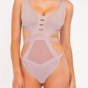 One piece, bondage swimsuit, monokini, NEW, black with mesh, strappy